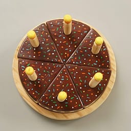 chocolate wooden cake toy with candle