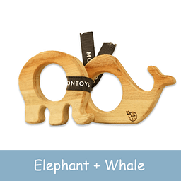Wooden Teether Toys – Elephant + Whale