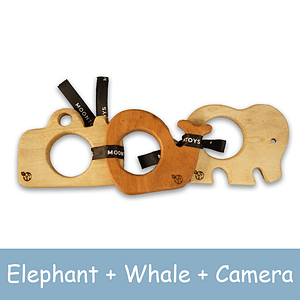 Wooden Teething Toys for Babies - Camera+ Whale + Elephant