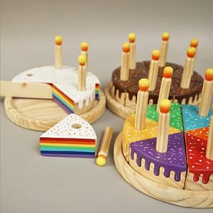 Three Wooden Cake Toy with Candle