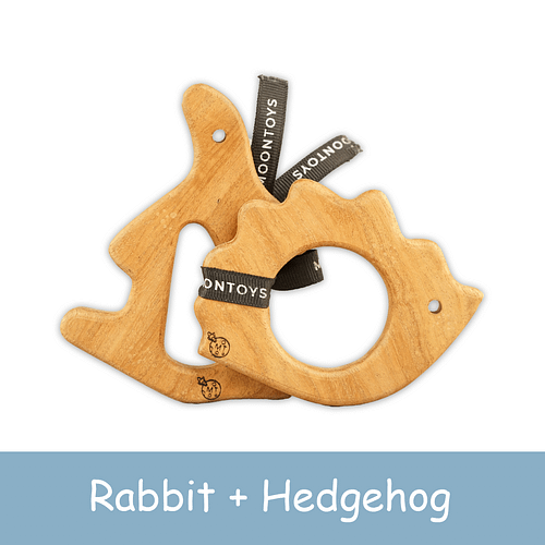 Wood Teething Toys - Hedgehog + Rabbit