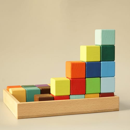 Wooden Rainbow Blocks Toys with box