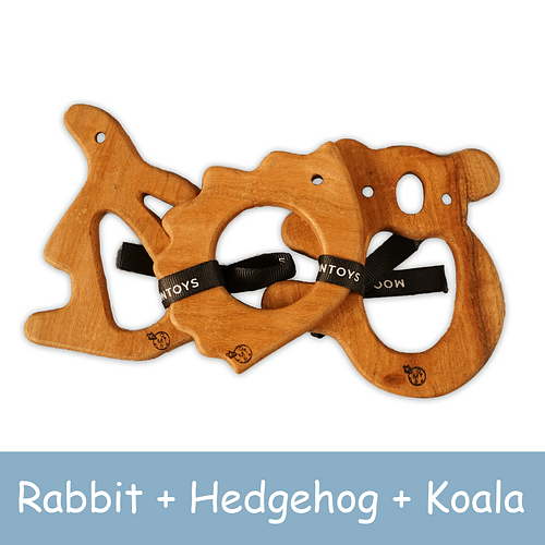 Neem Teether Toys - Rabbit + Hedgehog + Koala