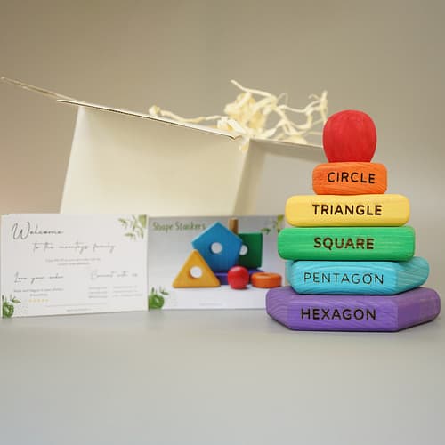 Rainbow Wooden Shape Stacker Toys with box