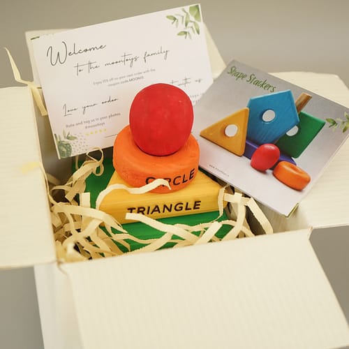 Rainbow Color Wooden Shape Stacker Toys in box