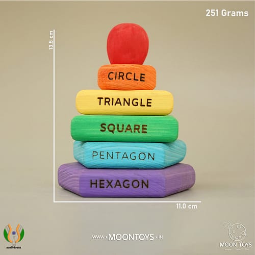 Rainbow Color Wooden Shape Stacker Toys with Dimension
