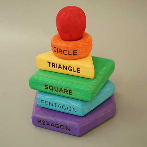 Side Angle of Rainbow Color Wooden Shape Stacker Toys