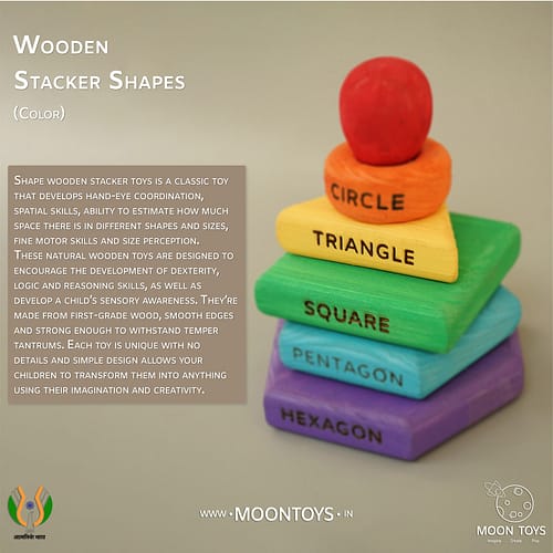 Rainbow Color Wooden Shape Stacker Toys with Details