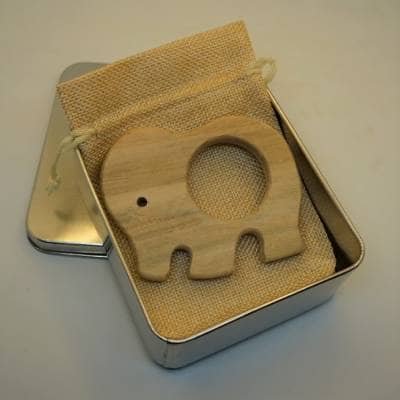 Natural Wooden Elephant Teether Toy in Box