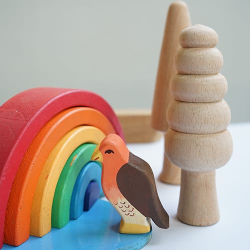 Handmade wood bird, rainbow toy