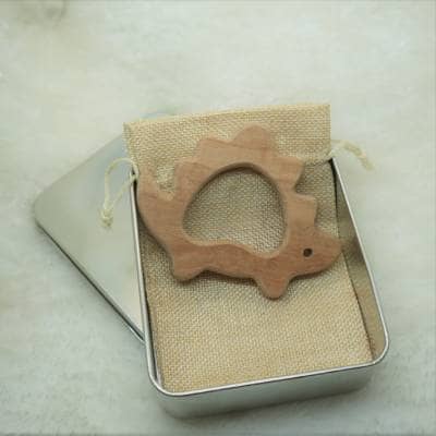 Natural Wooden Turtle Teether Toy in Box