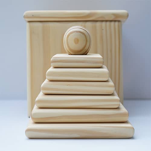 Natural Wooden Square Pyramid Stacker Toy